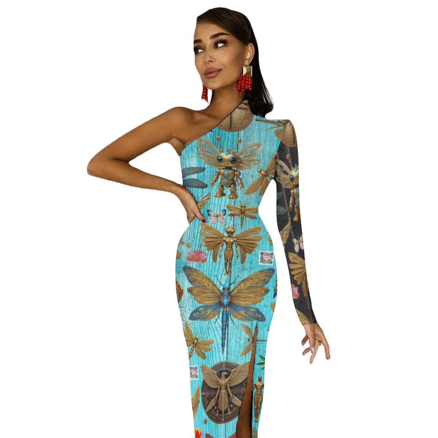 One Shoulder Split Dress BIQ (All-Over Printing)