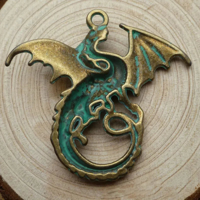 WZNB 5Pcs 43x46mm Ancient Sliver Dragon Charms Animals Pendant for Jewelry Findings Making Handmade Necklace Diy Accessories