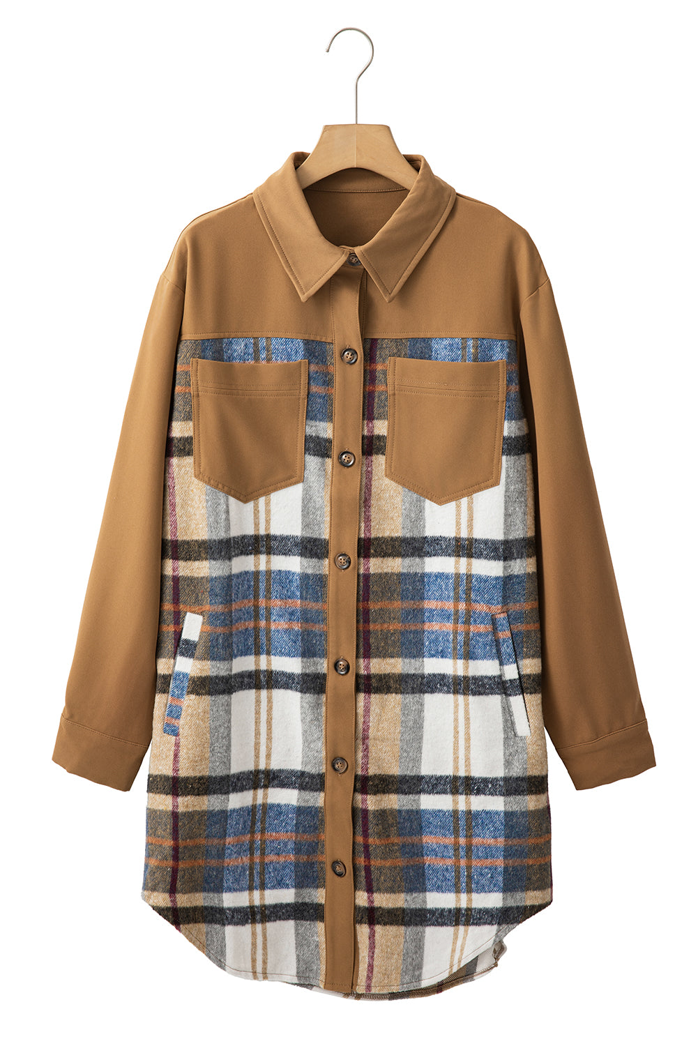 Khaki Plaid Patchwork Long Sleeve Jacket