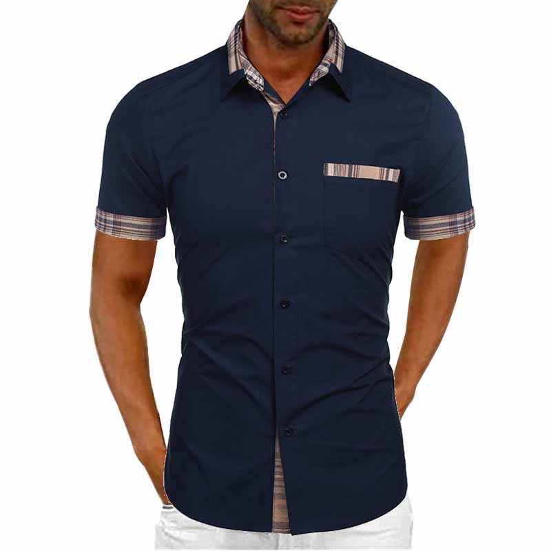 Men's Short Sleeve Contrast Fashion Button-Up Shirt