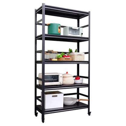 Heavy Duty Storage Shelves Adjustable 5-Tier Metal Shelving Unit With Wheels For 1750LBS Load Kitchen, Garage, Pantry, And More