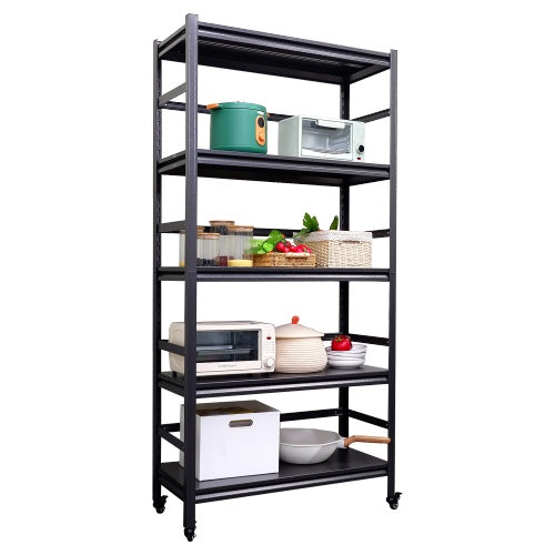 Heavy Duty Storage Shelves Adjustable 5-Tier Metal Shelving Unit With Wheels For 1750LBS Load Kitchen, Garage, Pantry, And More