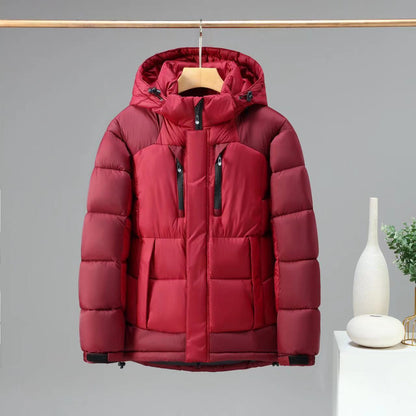 Winter Warm Color Blocked Hoodie Detachable Down Cotton Jacket Coat