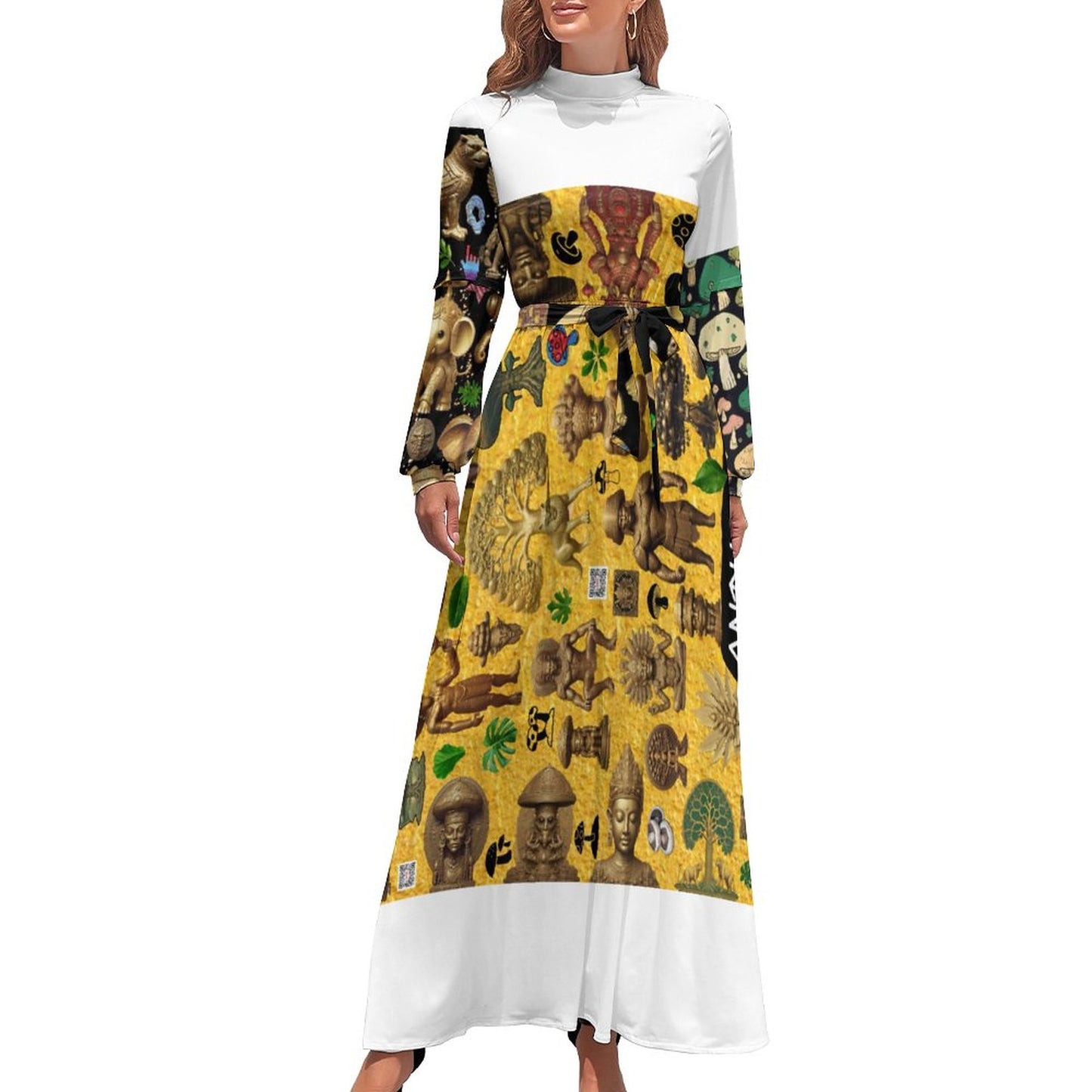 Turtle Neck Long Dress for WomenxQ (All-Over Printing)