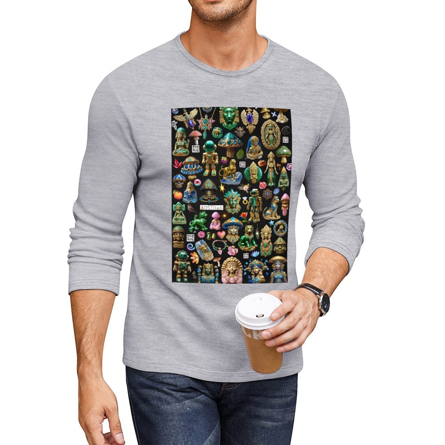 DTG 180gsm Men's Crewneck Long Sleeve T-shirt (Front Printing)