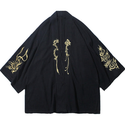 Chinese style Hanfu men's clothing Japanese cotton and linen embroidery cardigan men's kimono windbreaker top coat