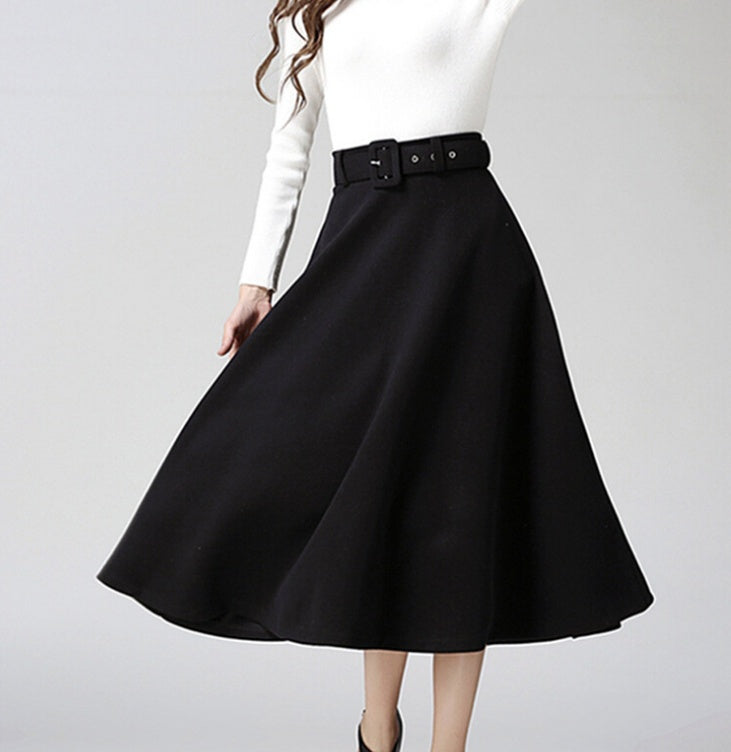 Fashion Temperament Women's Solid Color Woolen Skirt