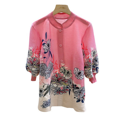 Pink pleated loose short top outerwear shirt for women