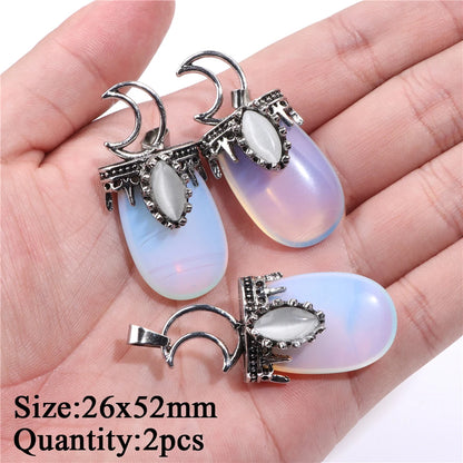 2PCS/lot Opal Stone Pendant White Oval Heart Star Moon Shape Connector Charms Fit Jewelry Making DIY Necklace Earrings Bracelets