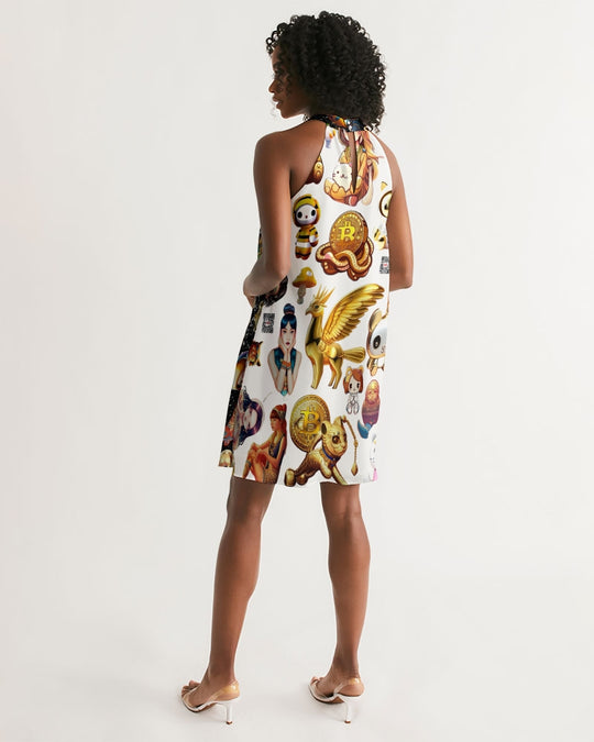 Womens Abstrak Women's All-Over Print Halter Dress