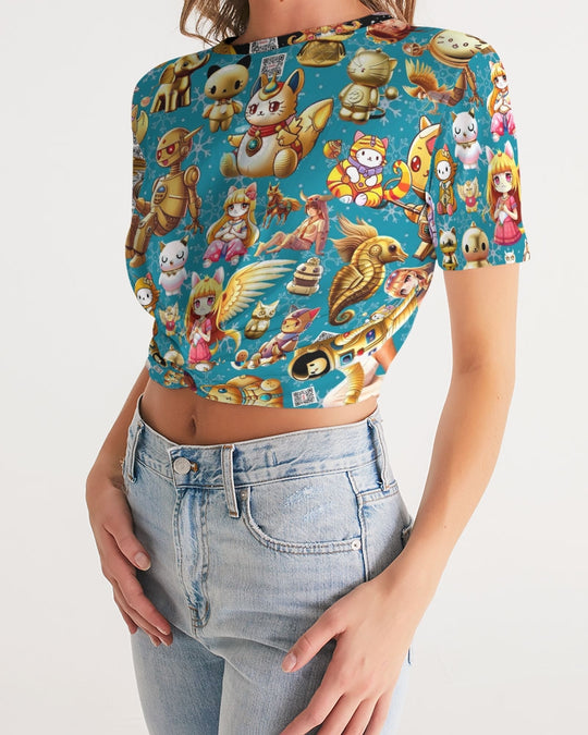 Womens Abstrak Women's All-Over Print Twist-Front Cropped Tee