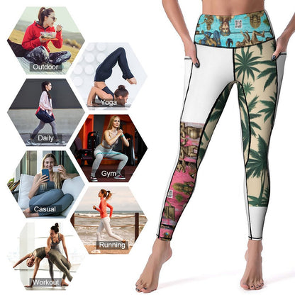 Custom Print Patterned Yoga Pants with 2 Pockets (All-Over Printing)