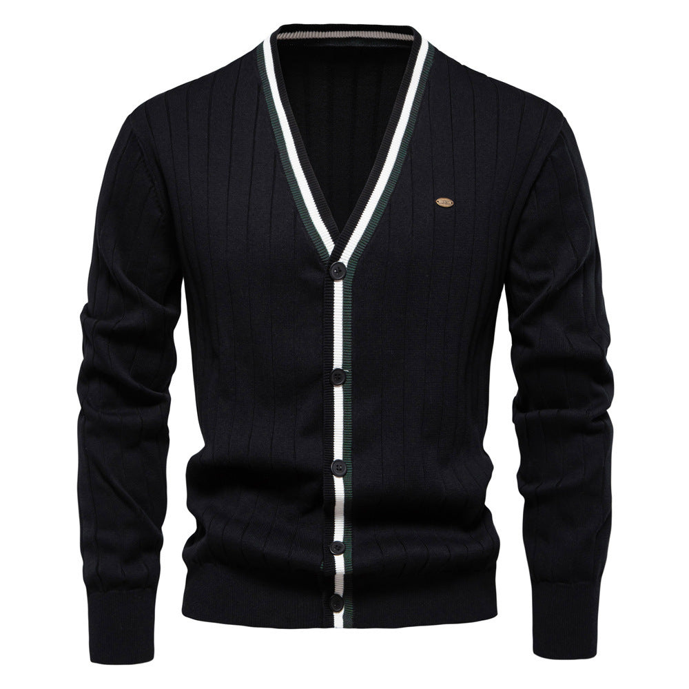 Cardigan Men's V-neck Long Sleeve Sweater Trendy Contrast Color