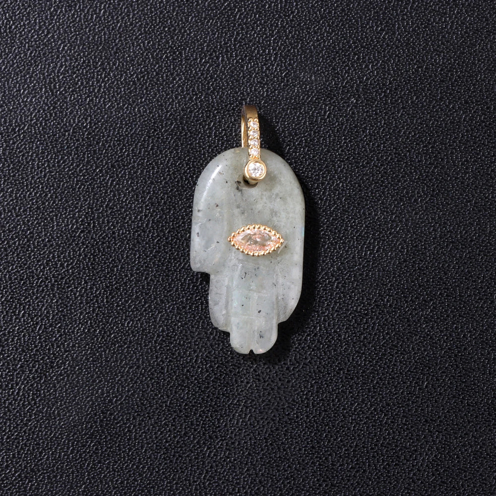 2pcs Quality Natural Stone Quartz Hamsa Fatima Hand Pendant Charm For Diy Jewelry Making Necklace Earring Accessories Wholesale