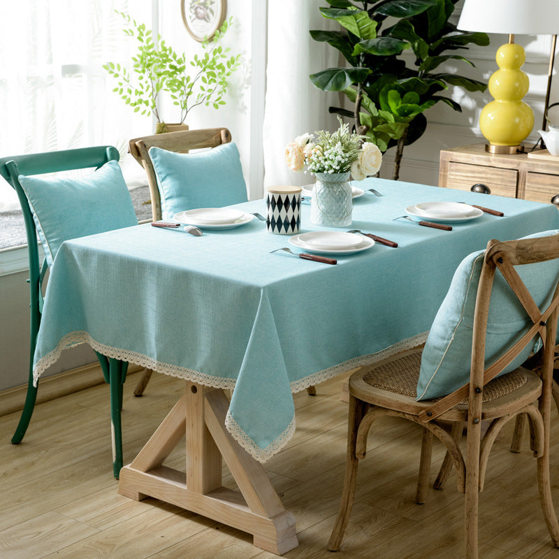 Solid Color Lace Tablecloth Cotton Linen Table Cover