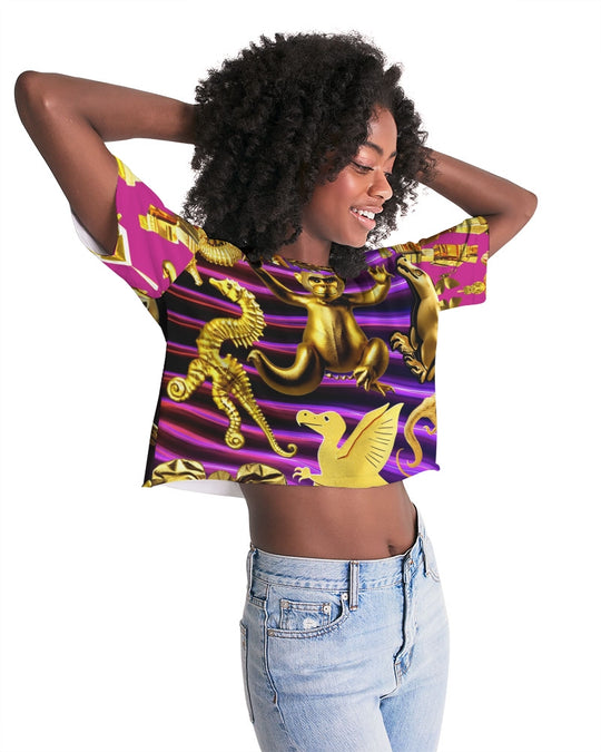 Robotic Abstrak Women's All-Over Print Lounge Cropped Tee