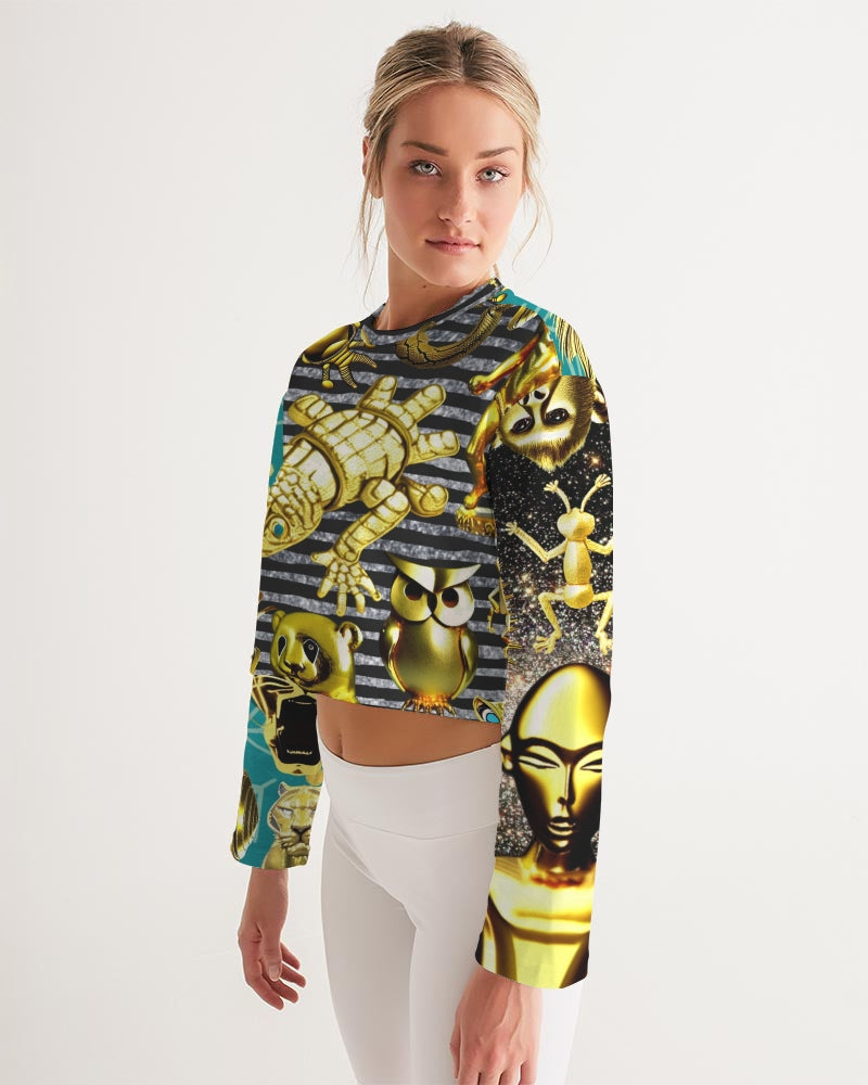 Different Abstract Faces Women's All-Over Print Cropped Sweatshirt