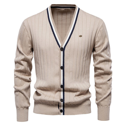 Cardigan Men's V-neck Long Sleeve Sweater Trendy Contrast Color