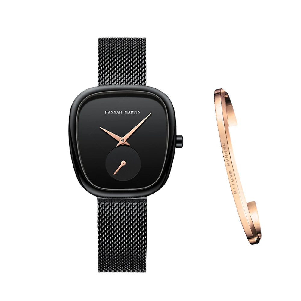 2023 New Women's Quartz Wristwatch 34mm Wine Barrel Rose Gold Black Stopwatch Fashionable Minimalist Style Oval Women's Watches