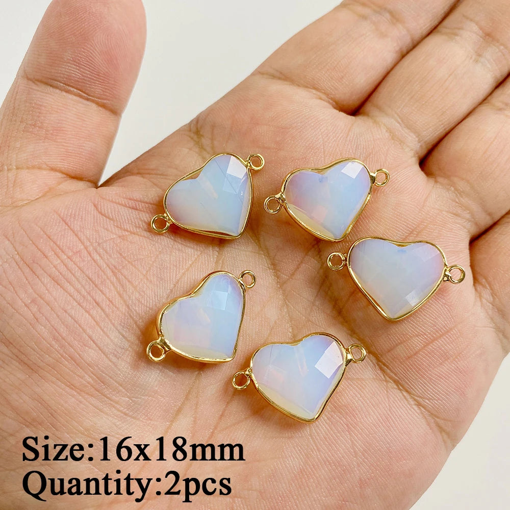 2PCS/lot Opal Stone Pendant White Oval Heart Star Moon Shape Connector Charms Fit Jewelry Making DIY Necklace Earrings Bracelets