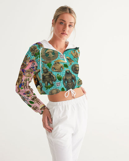 Ancient Abstrak Collection Women's All-Over Print Cropped Windbreaker