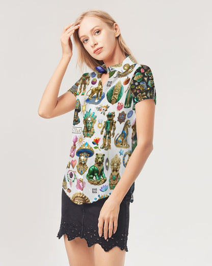 IMG_3100 Women's All-Over Print Short Sleeve Button Up