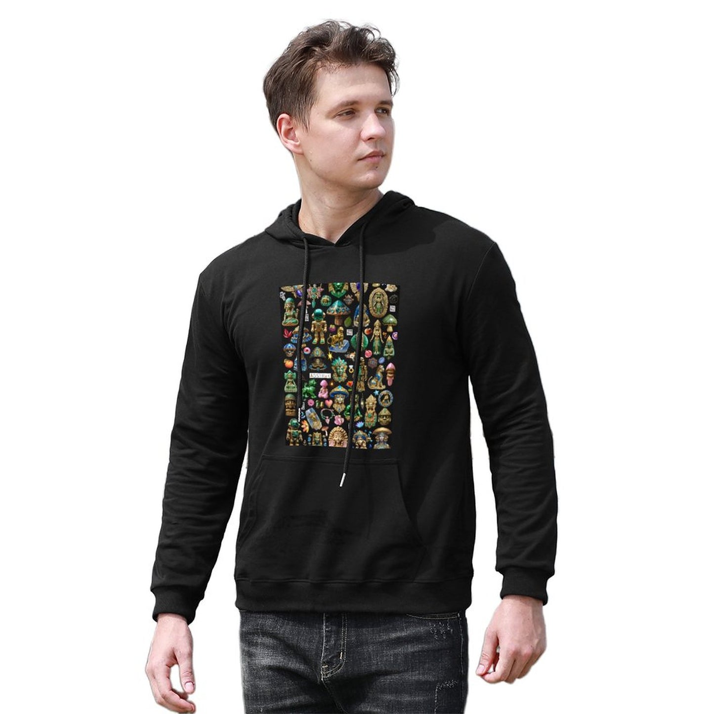 DTF 255gsm Men's black hoodies with designs (Dual-sided Printing)