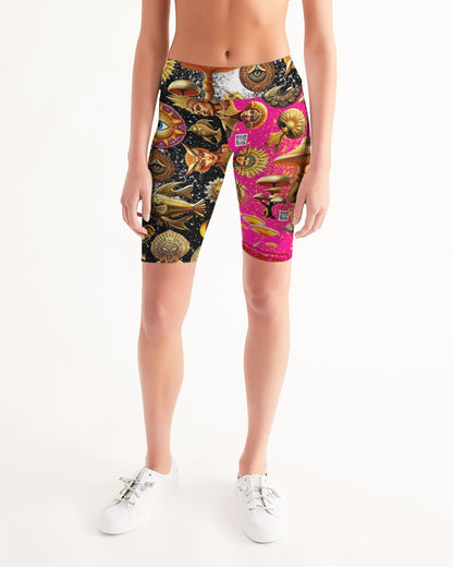 Eye and Face Abstrak Women's All-Over Print Mid-Rise Bike Shorts