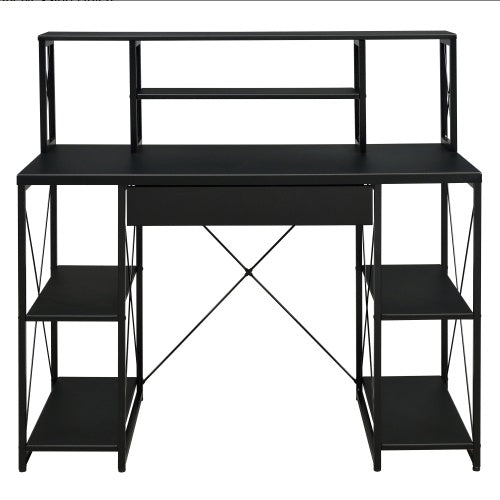 Black Office Desk With Open Shelves And Hutch