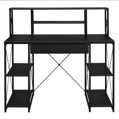 Black Office Desk With Open Shelves And Hutch