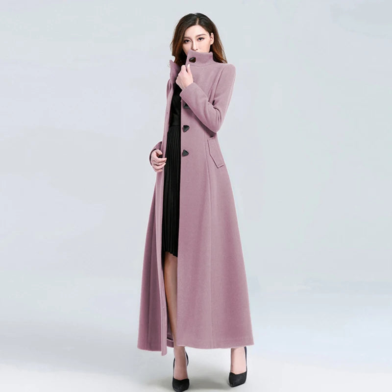 Women Woolen Coat 2024 Winter New Elegant Wool Jacket Slim Long Woolen Trench Coat Thick Warm Tops Lady Vintage Dress Overcoat