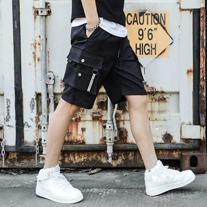 2024 Summer Men's Japanese Cargo Shorts Street Hip Hop Trend Sports Casual Outdoor Loose Drawstring Multi-pocket Straight Pants