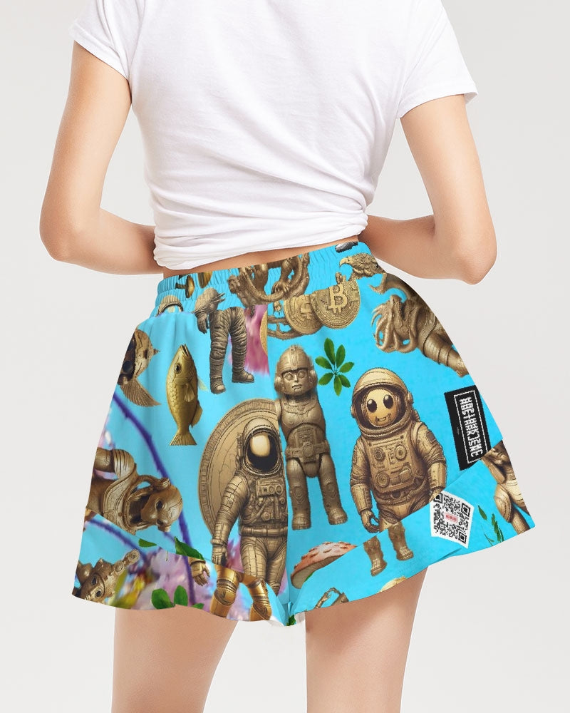 Alien Trendy Abstrak Collection Women's All-Over Print Ruffle Shorts