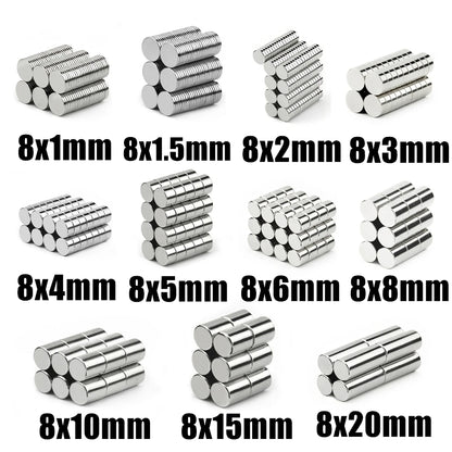 Dia 8mm 8x1 8x2 8x3 8x4 8x5 8x6 8x8 8x10 8x15 8x20mm Super Strong Magnets NdFeB Neodymium Thin Small Disc Magnet Permanent N35