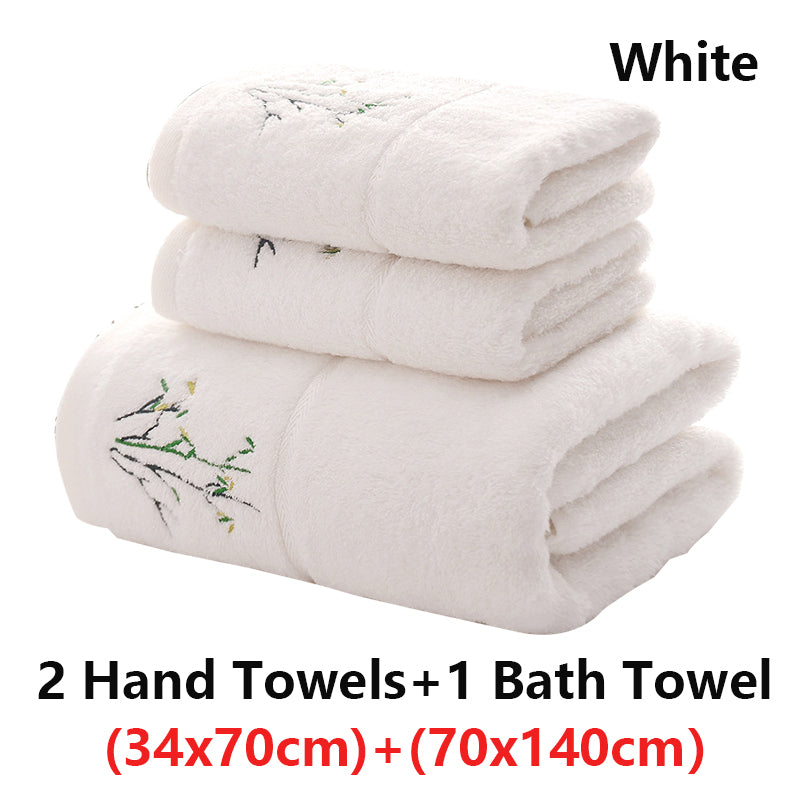 Embroidered Bamboo Fiber Towel Set for Adult High Quality Solid Color Super Absorbent Bath Towel Home Bath Towels & Hand Towels