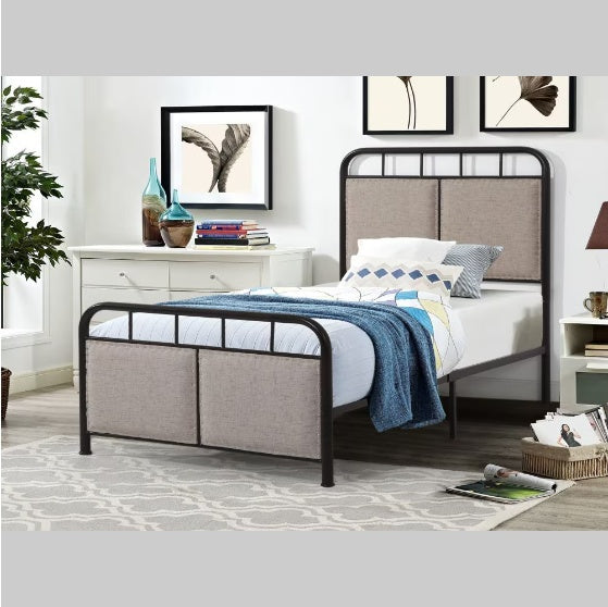 Double-size Linen Upholstered Platform Metal Bed Frame