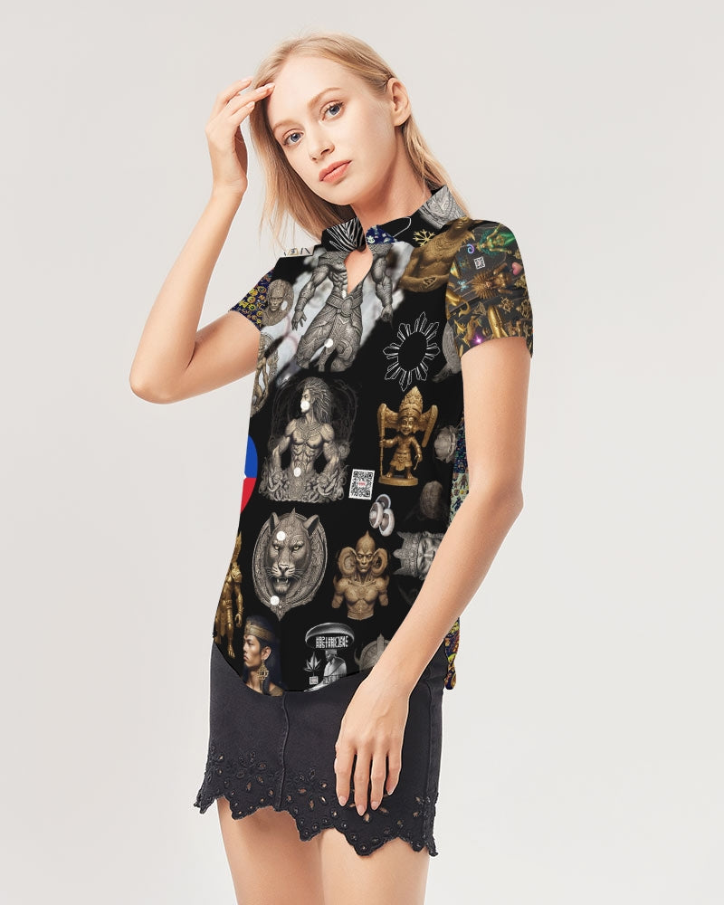 IMG_0540 Women's All-Over Print Short Sleeve Button Up