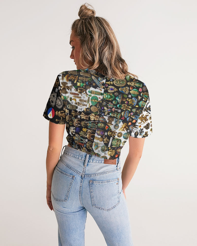 IMG_0540 Women's All-Over Print Twist-Front Cropped Tee