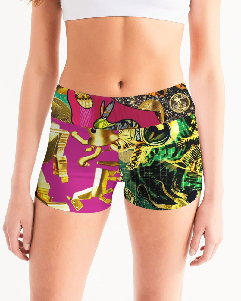 Robotic Abstrak Women's All-Over Print Mid-Rise Yoga Shorts