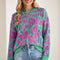 Green Abstract Print Ribbed Trim Baggy Sweater