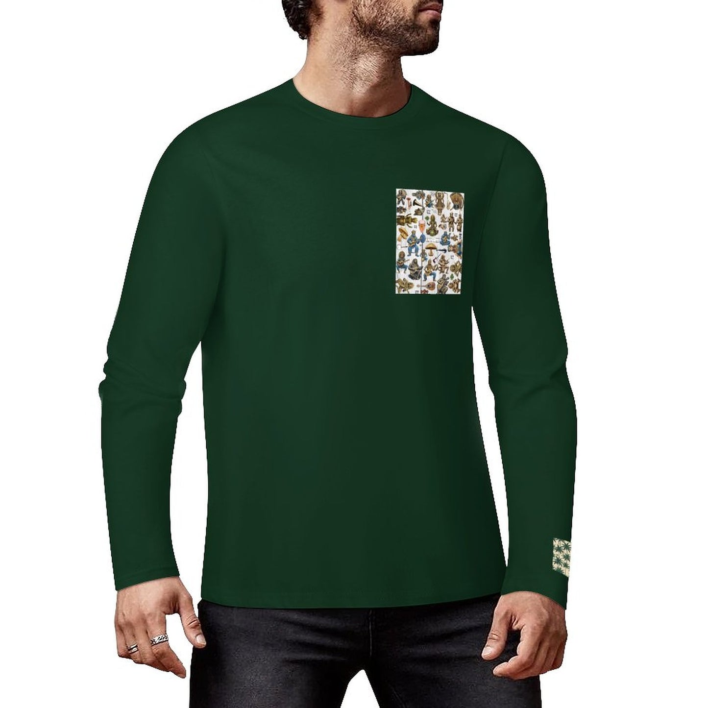 DTF 160gsm Cotton Men's Long Sleeve T-shirt (Front+Sleeve Printing)