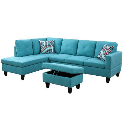 Light Blue Linen 3-Piece Living Room Sofa Set