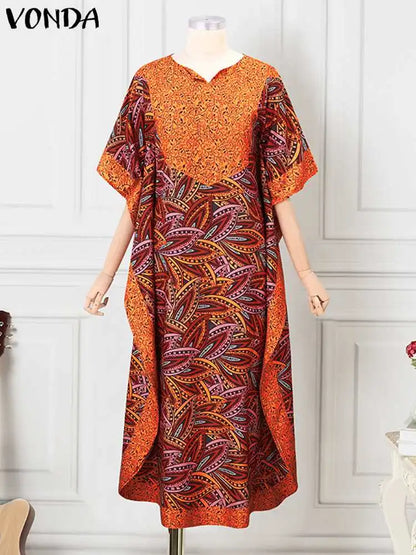 Plus Size 5XL VONDA Women Bohemian Printed Long Sundress 2024 Autumn Casual Half Sleeve Loose Maxi Dress Oversized Party Vestido