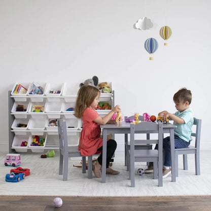 Children's wooden table and set of 4 chairs, grey