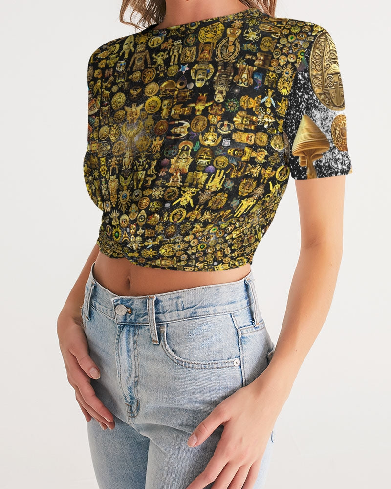 Nature Abstrak Women's All-Over Print Twist-Front Cropped Tee