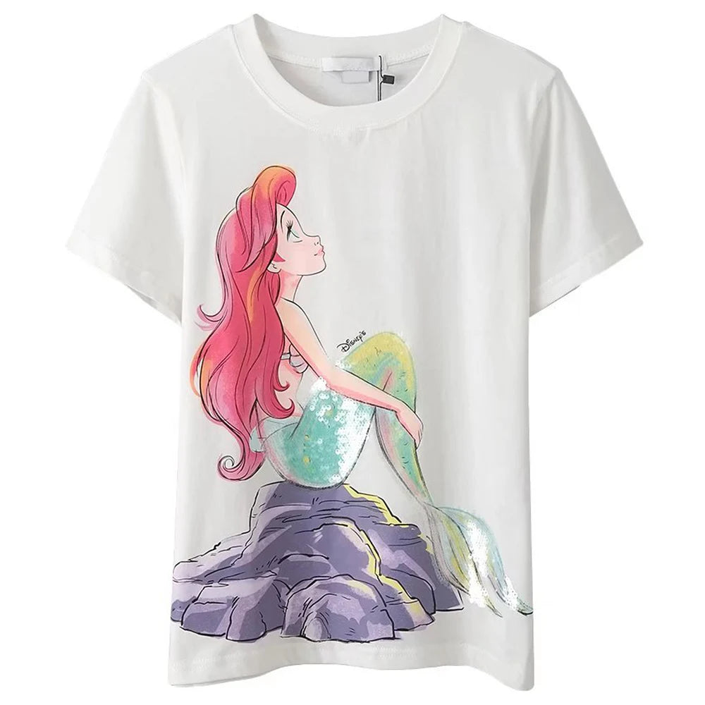 Disney T-Shirt Bambi Deer Fashion Women T-Shirt Summer Cartoon O-Neck Short Sleeve T-Shirt Women Casual Tee Tops Female Femmes