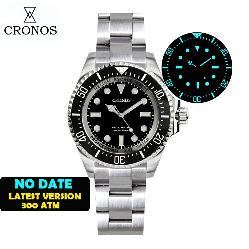 Cronos Automatic Diving Watch Stainless Steel 2000 Meters Water Resistance Professional Diver L6009M