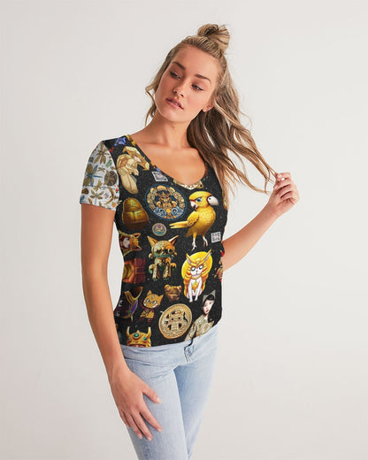 Abstrak dragonfly Women's All-Over Print V-Neck Tee