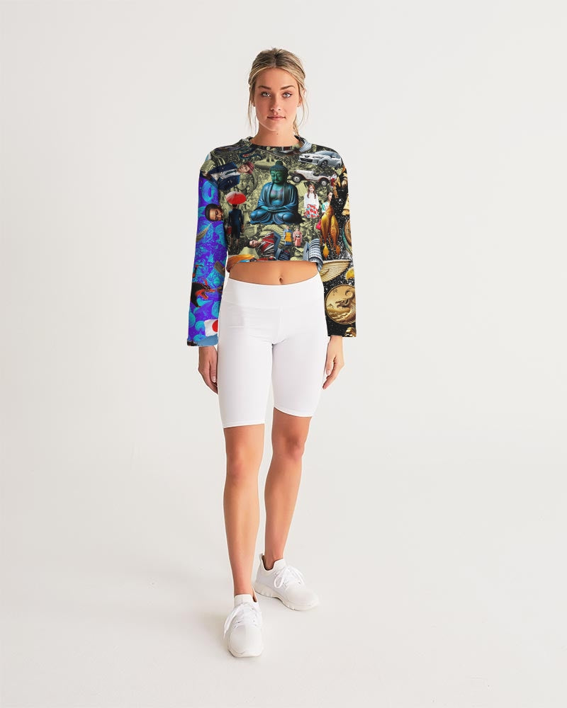 Trendy Abstrak Pattern Women's All-Over Print Cropped Sweatshirt