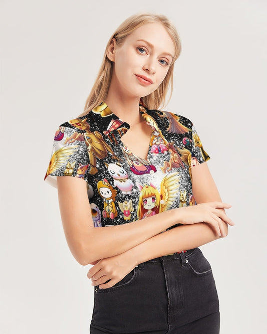 Womens Abstrak Women's All-Over Print Short Sleeve Button Up